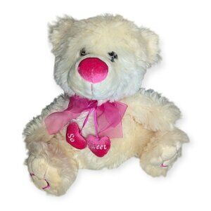 CaltoyHug Me Plush Tan & Pink Bear "So Sweet" Hearts, Super Soft